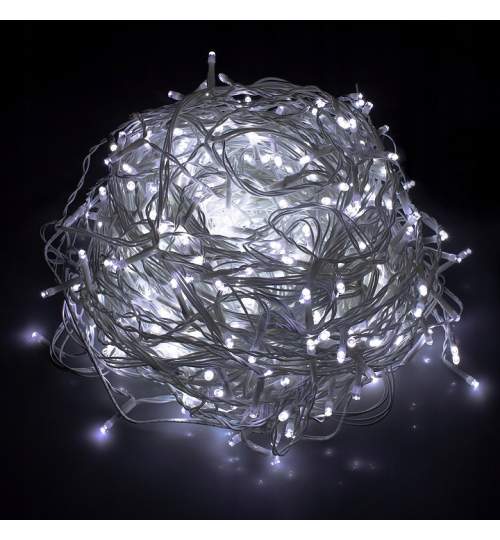 Instalatie luminoasa decorativa cu 300 LED-uri, pentru Craciun, tip Perdea, lungime 12m, 220V, alb rece