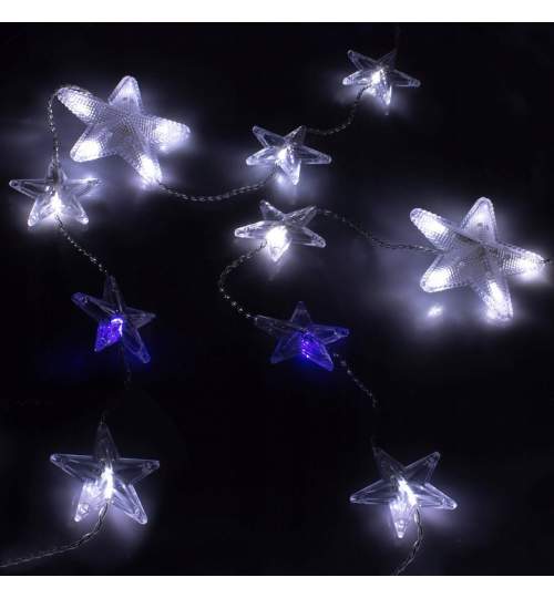 Instalatie luminoasa model stelute cu 180 LED-uri, pentru Craciun, tip Perdea, lungime 2m, alb rece/albastru