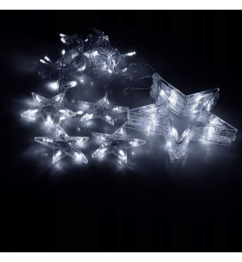 Instalatie luminoasa model stelute cu 92 LED-uri, pentru Craciun, tip Perdea, lungime 2m, alb rece
