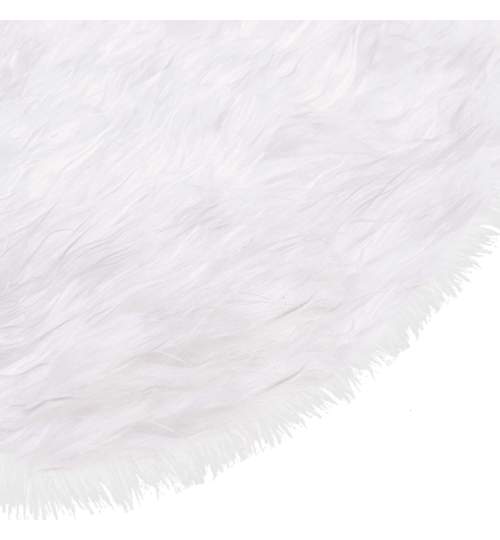 Covoras rotund imitatie blana, pentru bradul de Craciun, diametru 150 cm, prindere Velcro, culoare alb