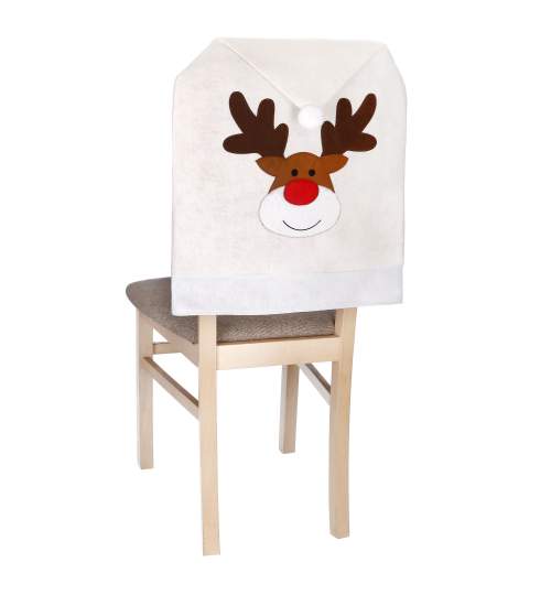 Husa decorativa pentru spatar scaun model Ren, 62 x 48 cm, culoare alb