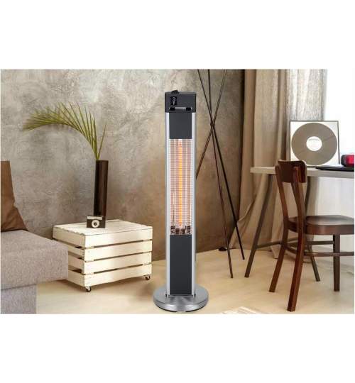 Incalzitor electric vertical Mirpol cu telecomanda, pentru casa, terasa sau gradina, 3 trepte de putere, 110 cm, 1600W, negru