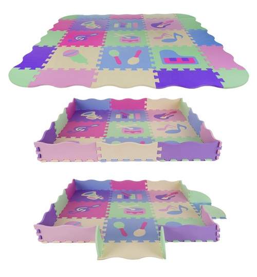 Covoras Tip Puzzle pentru Copii, 25 Piese din Spuma Moale, 112x112cm, multicolor