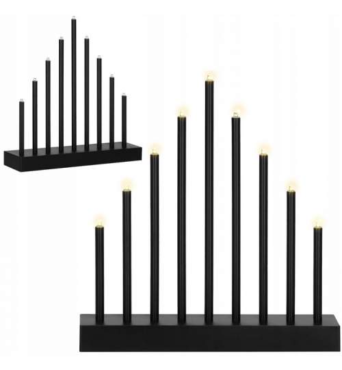 Lumanari decorative negre de Craciun cu 9 LED-uri, 26.5x25x23.5 cm, baterii 3xAA, culoare alb cald