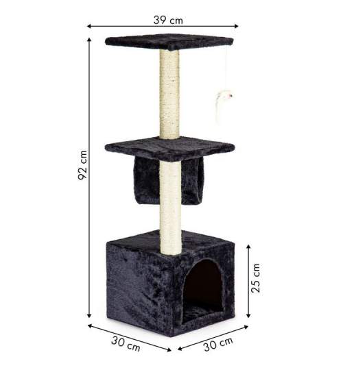 Ansamblu Casa de Joaca pentru Pisici, 3 Niveluri si 2 Platforme de Observare, 92 cm, Culoare gri inchis