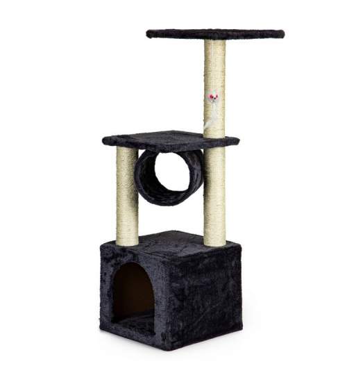 Ansamblu Casa de Joaca pentru Pisici, 3 Niveluri si 2 Platforme de Observare, 92 cm, Culoare gri inchis