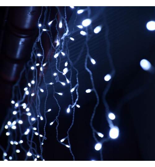 Instalatie luminoasa pentru Craciun cu 500 LED-uri, tip Perdea, lungime 19m, cu 8 functii, culoare alb rece