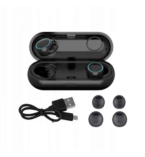 Casti Bluetooth cu Statie de Incarcare si Microfon, Raza de Actiune 10m, culoare Negru