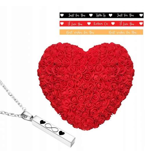 Set Inima din Flori de Trandafir si un Colier cu 2 Inimi, 30x14x29cm