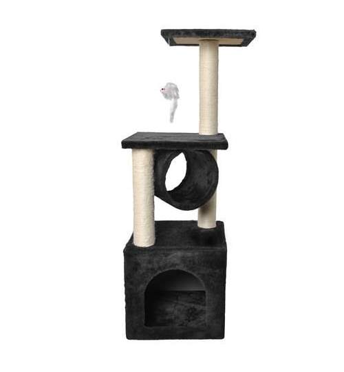 Ansamblu Casa de Joaca pentru Pisici, 3 Niveluri si 2 Platforme de Observare, 90 cm, culoare negru