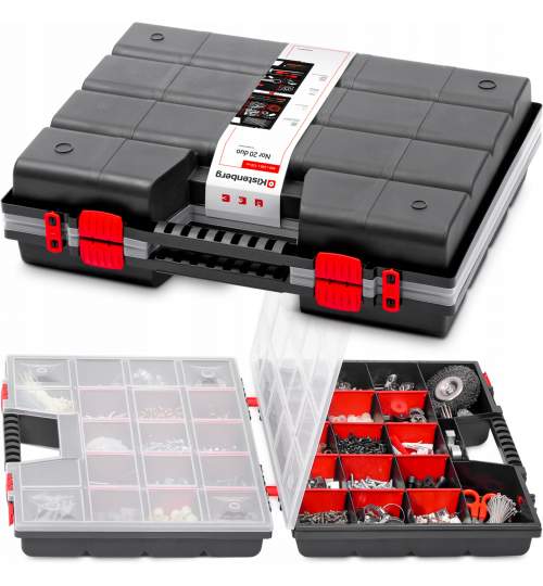 Organizator cutie scule tip valiza, dublu, Kistenberg, 49x39x13 cm, negru/rosu