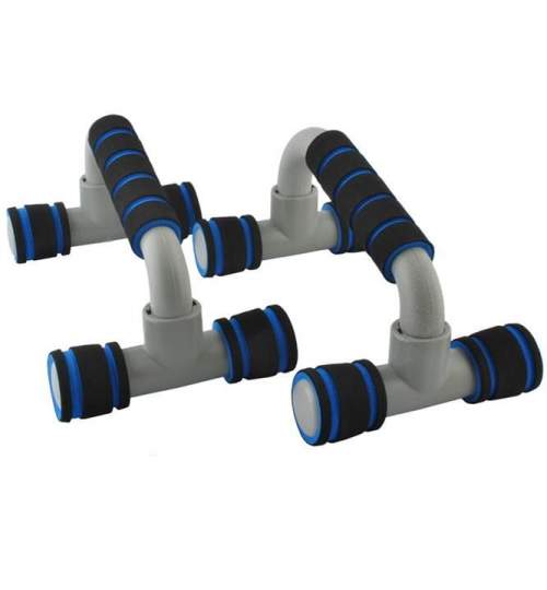 Set manere pentru flotari, push up bars, cu suprafata anti-alunecare, negru/albastru