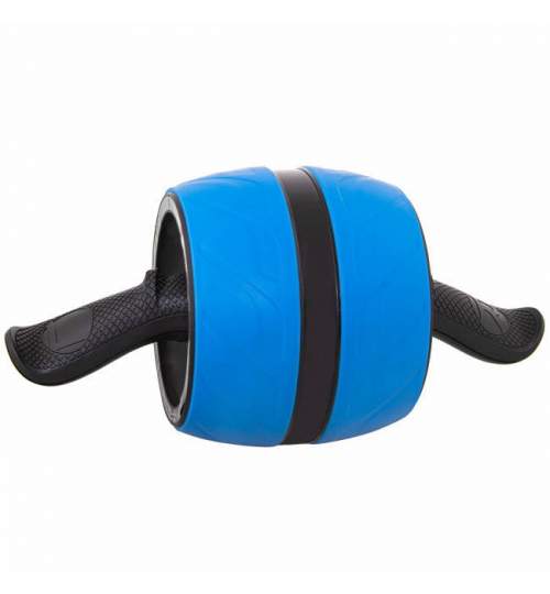 Roata Springos pentru exercitii fitness, dezvolta si tonifiaza musculatura abdominala, covoras protectie picioare, culoare Albastru/Negru