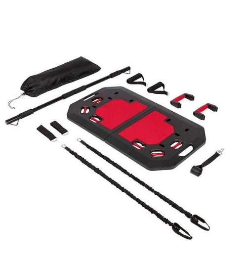 Sistem portabil de antrenament Crossfit tip valiza, Rezistenta Maxima 230kg, culoare Negru/Rosu