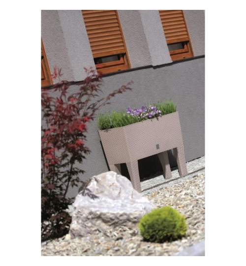 Jardiniera decorativa, cu picioare, sistem irigare, imitatie ratan, cafeniu, 30 L, 60x25x46 cm, Rato Case High MART-DRTC600H-7529U