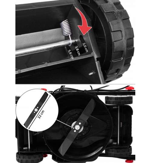 Masina electrica de tuns iarba Maltec, Putere 2100 W, Capacitate 30 L, Maner Reglabil, 3 Trepte de Taiere, culoare Negru/Rosu