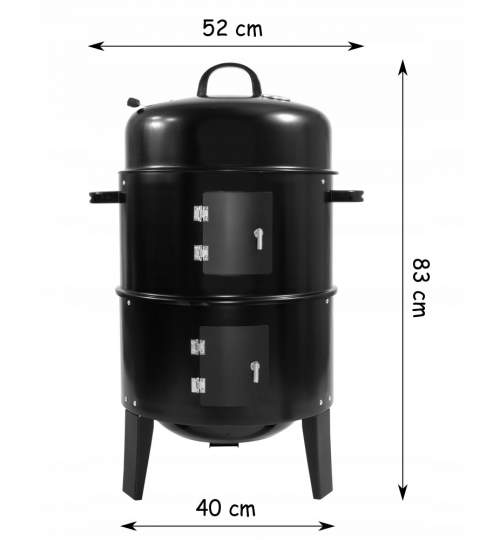 Gratar carbune BBQ Multifunctional cu termomentru integrat,3 in 1, 83x40 cm, cu 2 Usi, culoare Negru