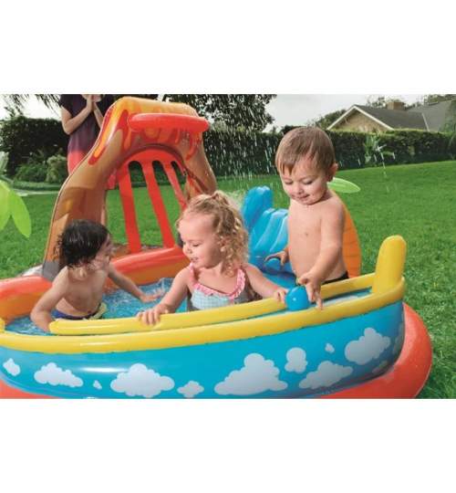 Piscina gonflabila pentru copii, de joaca, cu tobogan, 265x265x104 cm, Bestway Laguna Lava MART-8050230