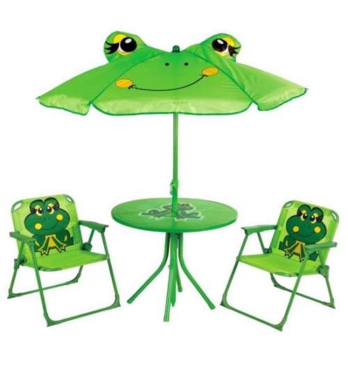 Set mobilier de gradina pentru copii Strend Pro Frog, umbrela 105 cm, masa 50 cm, 2 scaune FMG-SK-802417
