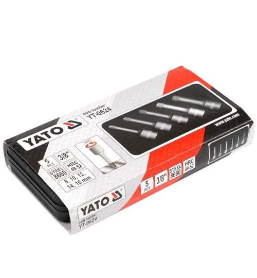 Set extractoare suruburi rupte Yato YT-0624, 1/2, 8-16mm, 5 piese