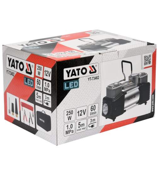 Compresor auto Yato YT-73462, 10 bar, 60l/min, 12V, Lanterna FMG-YT-73462