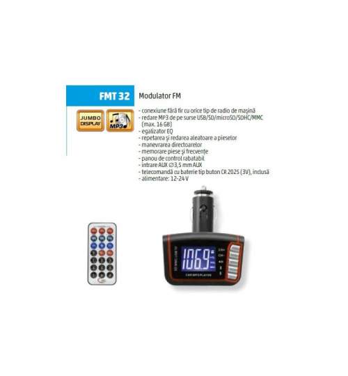 Modulator FM, Sal FMT 42, redare MP3, telecomanda, ecran LCD FMG-FMT32