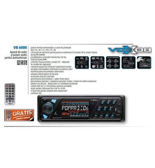 Radio de maşină şi player muzică, Sal VB 6000, USB/SD/FM/RDS/AUX, 4x45W FMG-VB6000