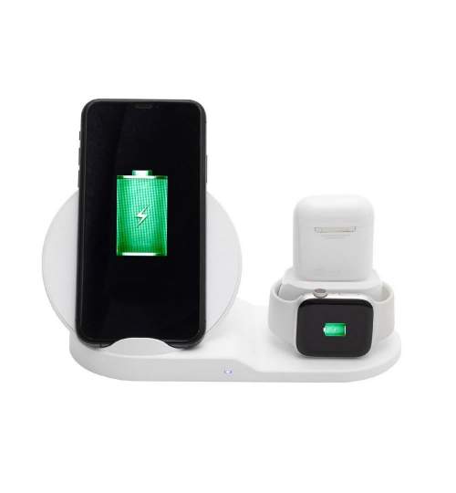 Statie incarcare telefoane Home Wireless Qi 3 in 1, SA2000QI , conector Lightning USB/USB-C FMG-SA2000QI