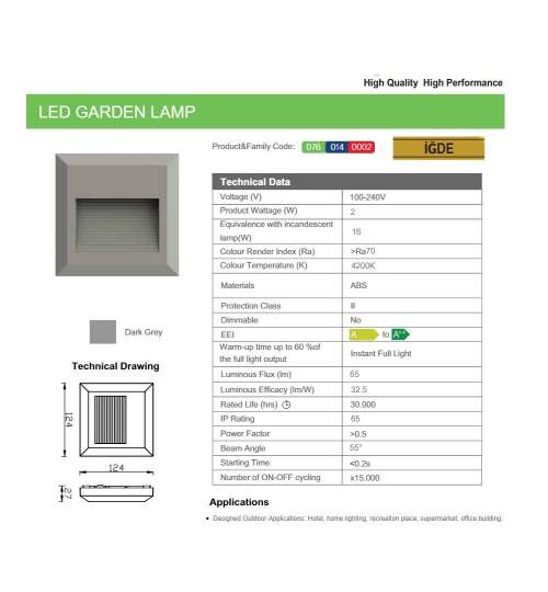 Aplica LED pentru exterior Igde Dark Grey, 4200K, 2W, 65lm, 100-240V, IP65, Gri inchis FMG-076-014-0002