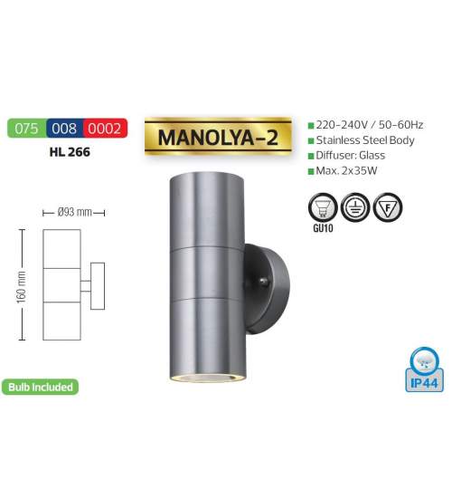 Aplica de exterior Manolya-2, Inox, IP44, GU10, max 2x35W FMG-075-008-0002