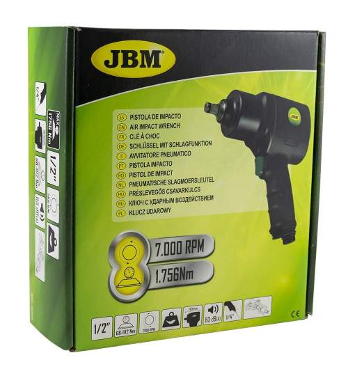 Pistol de impact JBM JB-53520, 1/2, 1756 Nm, 3 viteze