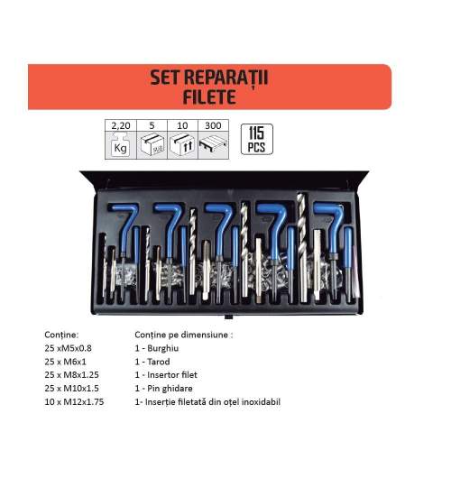 Set reparatii filete stricate JBM 51896, M5-M12 FMG-JB-51896