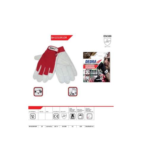 Mănuși de protecție din piele de porc pe palme, Dedra Rosu, marimea XL FMG-BH1010R10R