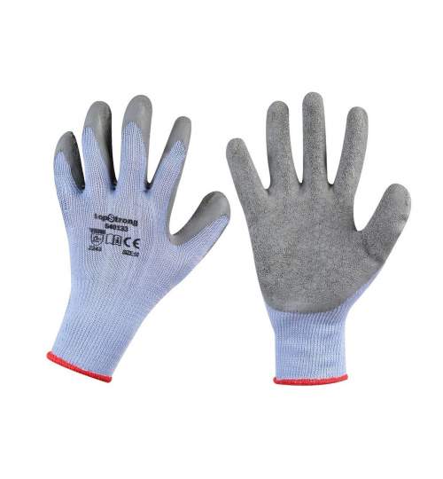 Mănuși de protecție fără cusături Topstrong Grey, cu strat de latex, marimea L FMG-540133