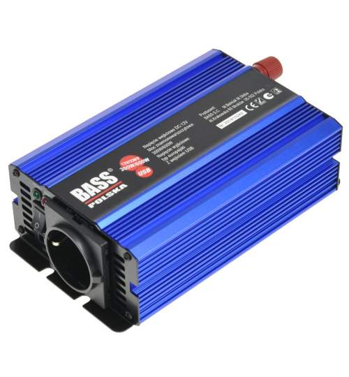 Invertor tensiune, Bass BS-5009, 12V DC/230V AC, 300/600 W, USB, sinus pur FMG-BS-5009