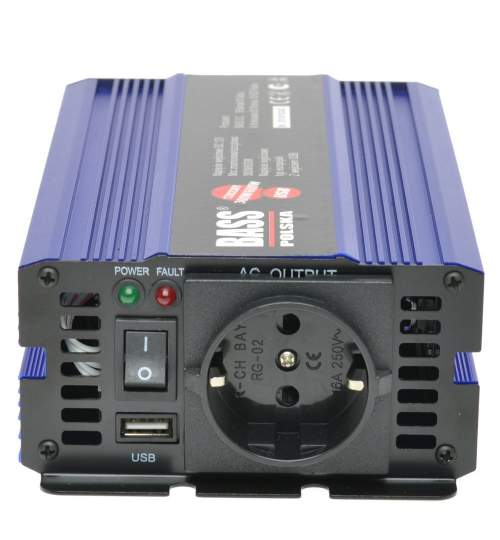 Invertor tensiune, Bass BS-5009, 12V DC/230V AC, 300/600 W, USB, sinus pur FMG-BS-5009