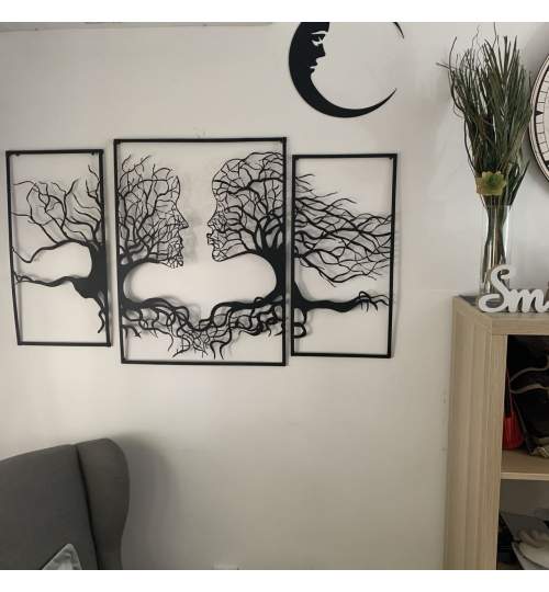 Set 3 decoratiuni perete Krodesign Tree Kiss, negru, 71 cm, grosime 2 mm FMG-KRO-1035