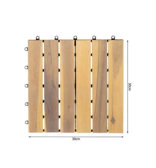Set 10 placi dale pavaj 30x30x2.5cm, din lemn de salcam, pentru Terasa, Gradina sau Balcon