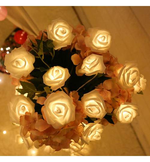 Ghirlanda luminoasa model trandafir, 1.5m, 10 Led-uri, 2xAA, culoare Alb