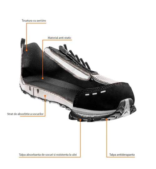 Pantofi de lucru fara elemente metalice, O1, SRA, talpici/branturi, marimea 40, NEO MART-82-731