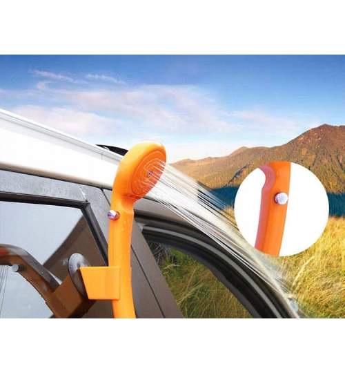 Set dus auto electric portabil pentru camping, 12 V, cablu alimentare 4.5 m, culoare portocaliu
