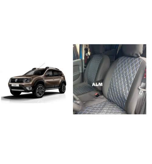 Huse textil - piele romburi Dacia Duster 2010-2017 Negru+Albastru ® ALM MALE-8240