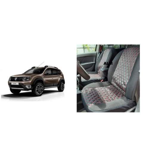 Huse textil - piele romburi Dacia Duster 2010-2017 Negru+Rosu ® ALM MALE-8241
