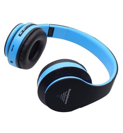 Casti Audio Bluetooth Albastre cu Player MP3, Radio FM, Microfon, Card MicroSD, Apeluri Telefonice