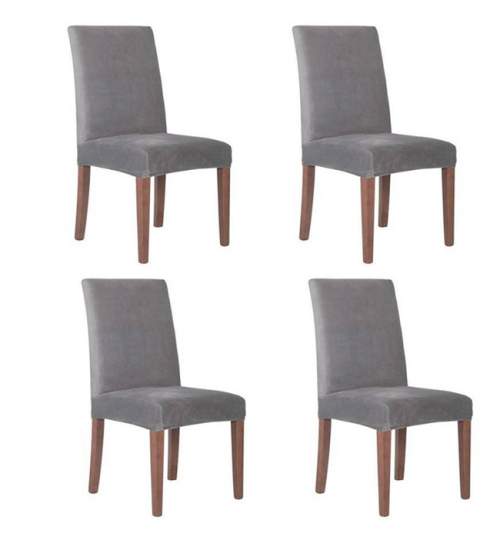 Set 4 Huse scaun dining/bucatarie, din spandex, culoare gri inchis