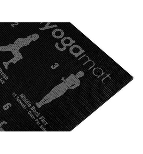 Saltea pentru Yoga, model plan exercitii, PVC, negru, 173x61x0.6 cm, Isotrade MART-00008693-IS