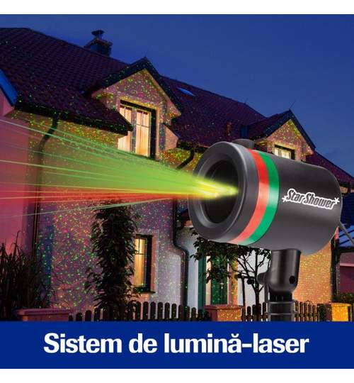 Proiector Laser LED Tip Shower 3D Ambiental Interior/Exterior cu 8 Efecte de Lumini Miscatoare si Telecomanda