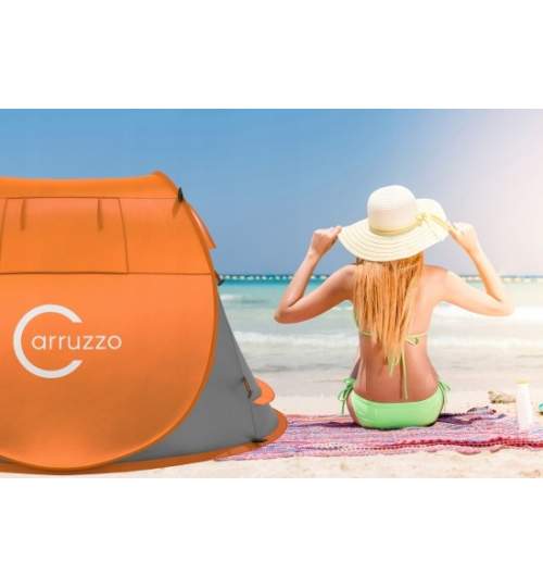 Cort plaja Carruzzo, pliabil, cu Protectie Solara UV si Impermeabil, 210x130x90 cm, culoare Portocaliu