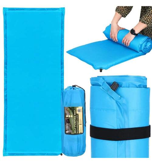 Saltea camping auto-gonflabila, poliester si spuma PU, albastru, 180x50 cm, Springos MART-PM031