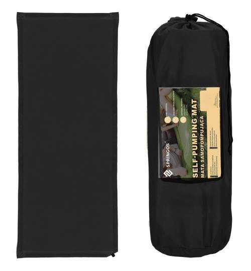 Saltea camping auto-gonflabila, poliester si spuma PU, negru, 180x50 cm, Springos MART-PM030